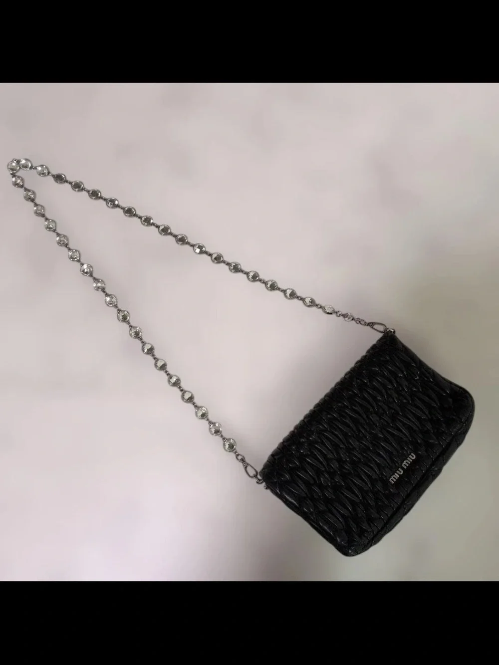 Miu Miu Black Woven Floral Crystal Chain Crossbody